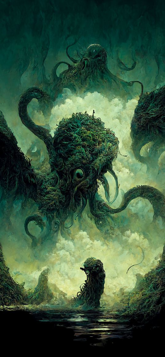 cthulhu, character, greenery, nature, art