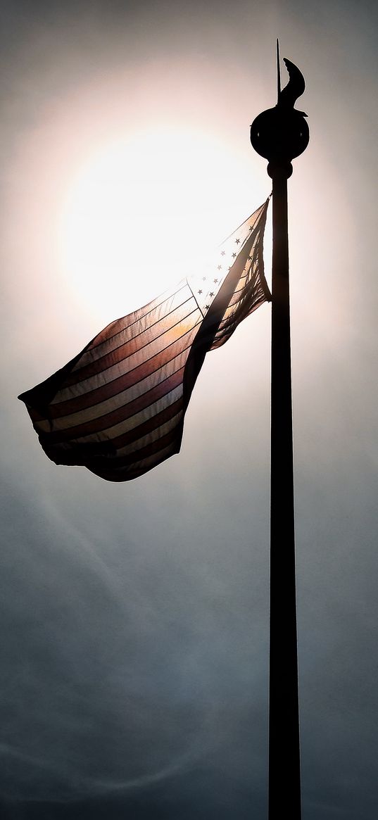 american flag, flag, america, usa, sun, dark, clouds, sky