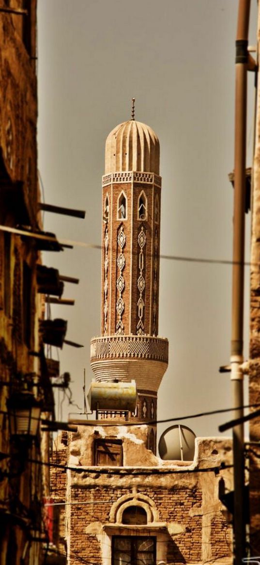 mosque, houses, street, city, religion, islam, yemen