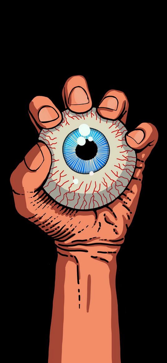 hand, eye, horror, black background, art