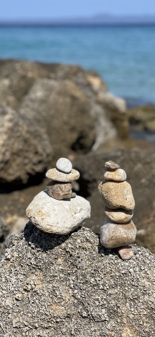 stones, rocks, balance, sea, summer, nature