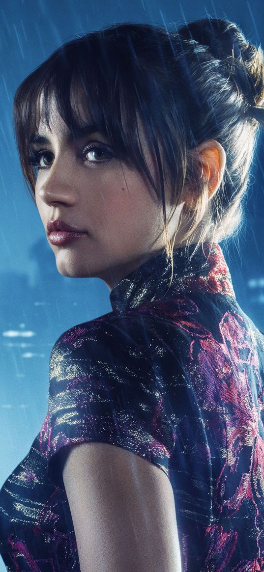 joi, blade runner, ana de armas, girl, beautiful, actress, rain, city, night