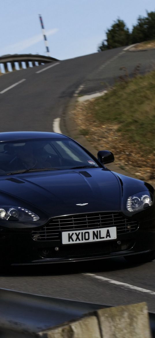 aston martin, v8, 2010, black, front view, style, track