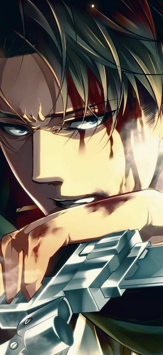 eren yeager, attack on titan, anime, guy, weapon, wound, art