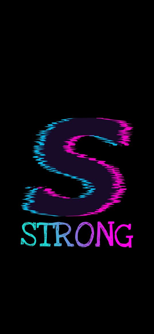 strong, letter s, motivation, interference, turquoise, pink, black background