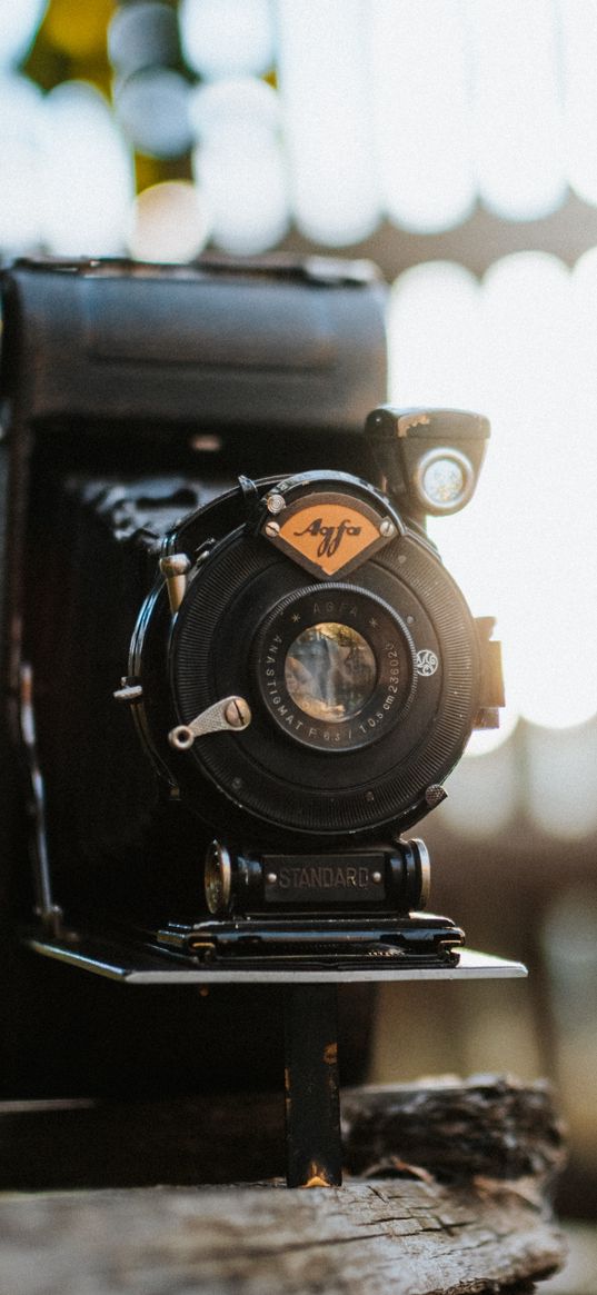 camera, retro, vintage, fence, bokeh, technique