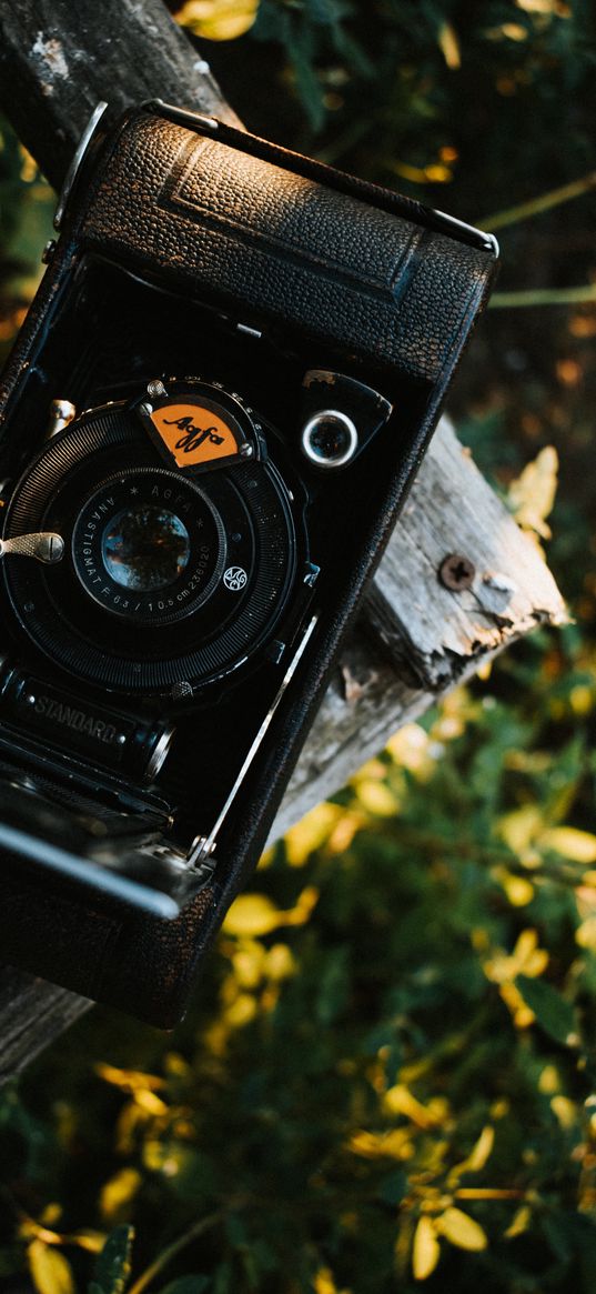 camera, retro, vintage, boards, grass, technique