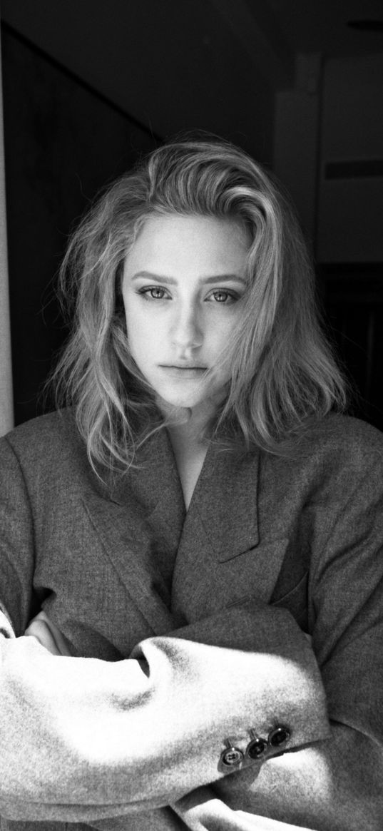 lili reinhart, actress, girl, jacket, black and white