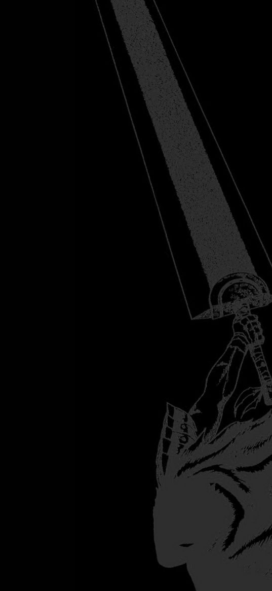 berserk, anime, character, sword, black background, art