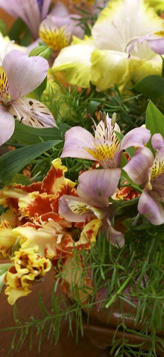 lilies, gladioli, herbs, ikebana, composition