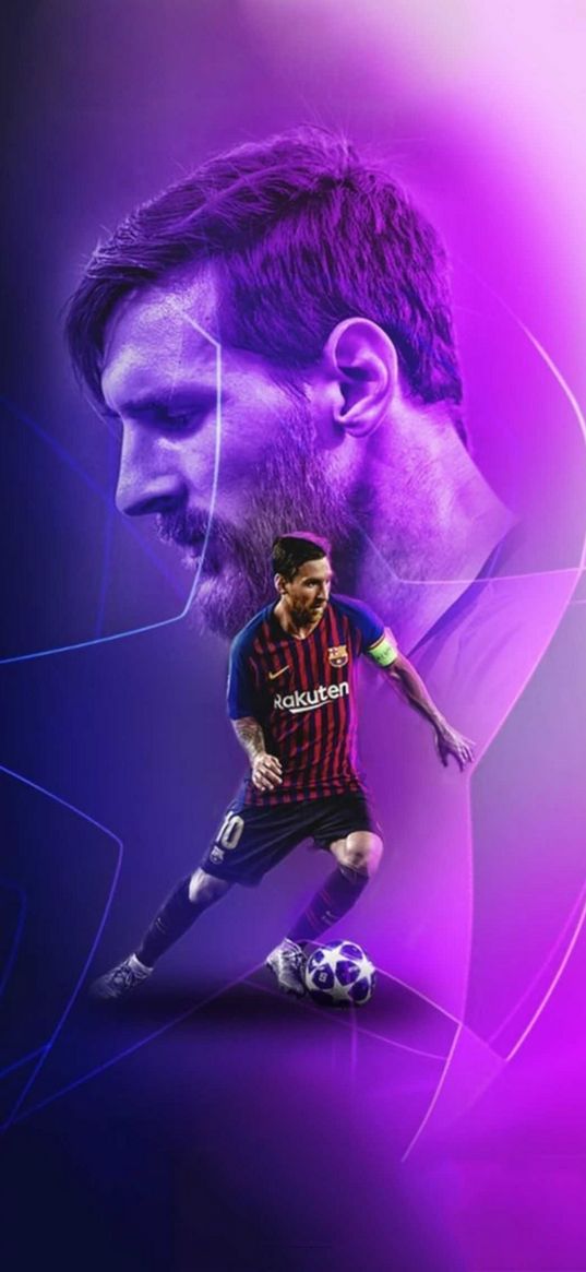 lionel messi, soccer player, ball, star, purple background, football, sports