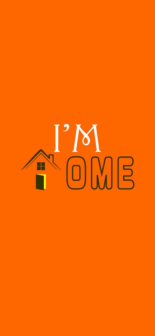 home, text, i'm home, minimalism, orange background