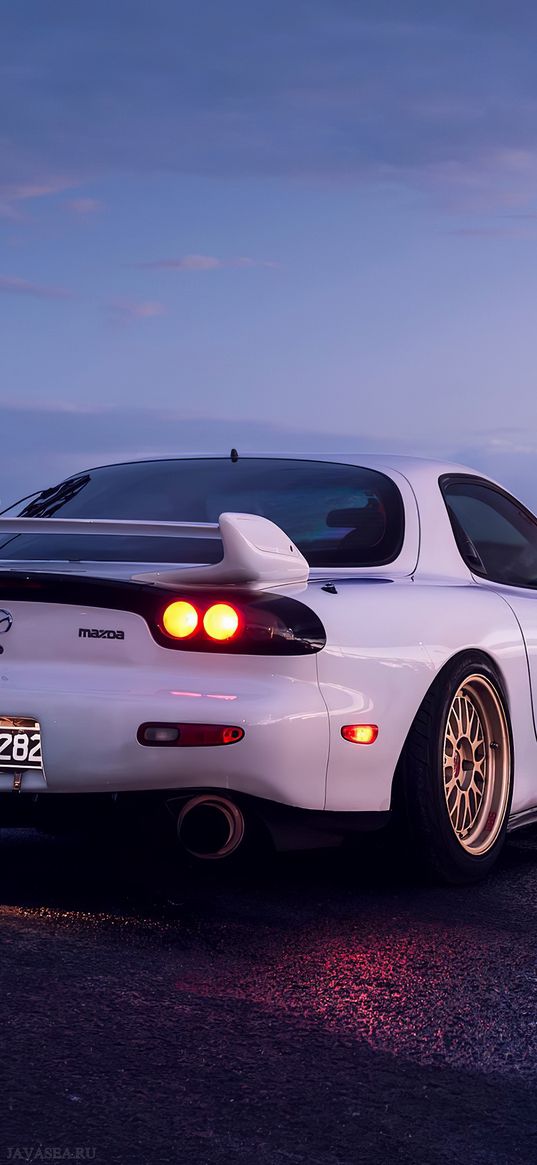 mazda rx 7, mazda, car, white, evening