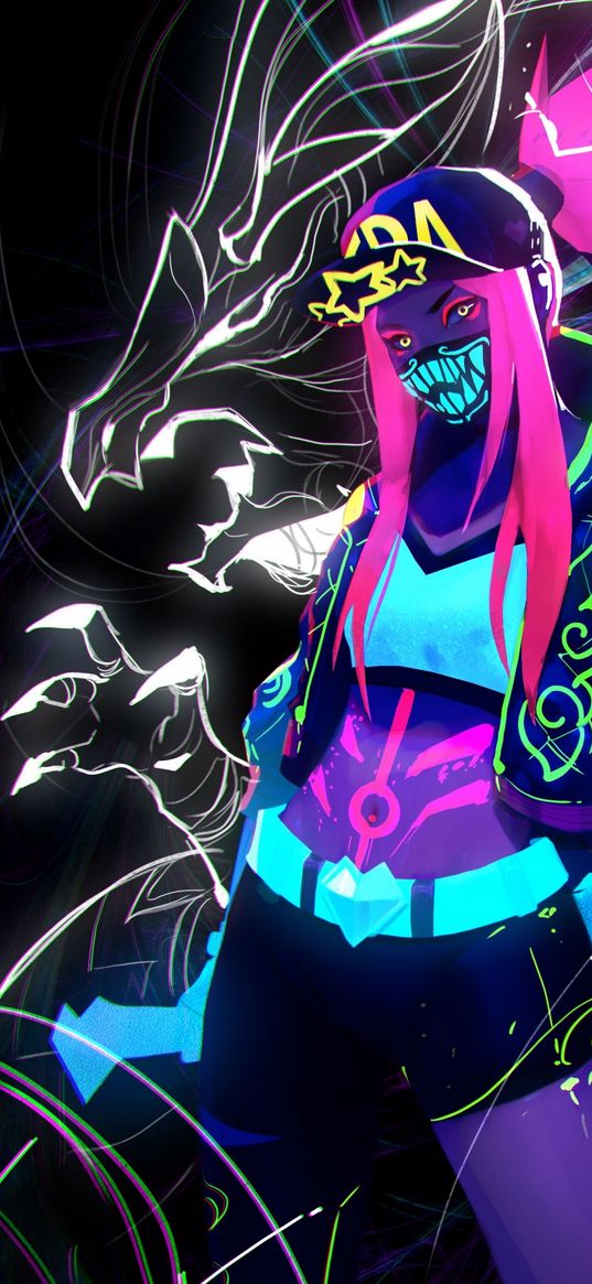 girl, mask, sports style, neon, art