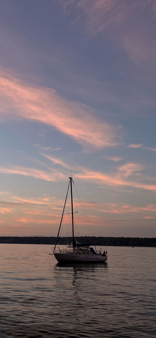 sunset, lake, yacht