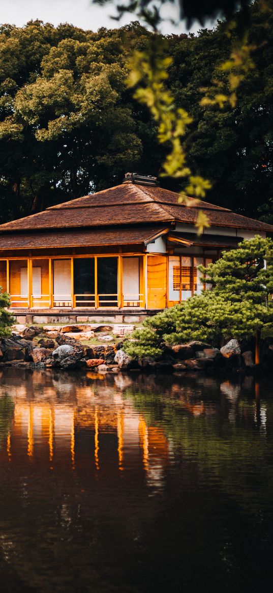 house, lake, reflection, trees, asia