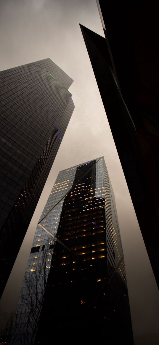 buildings, skyscrapers, fog, dusk, dark