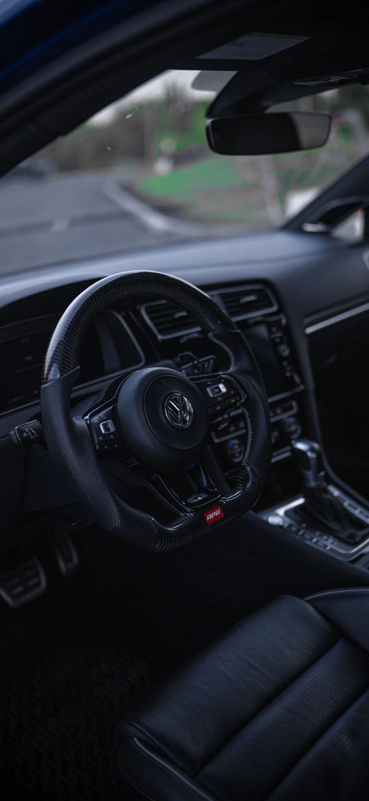 volkswagen golf, volkswagen, car, steering wheel, interior, black