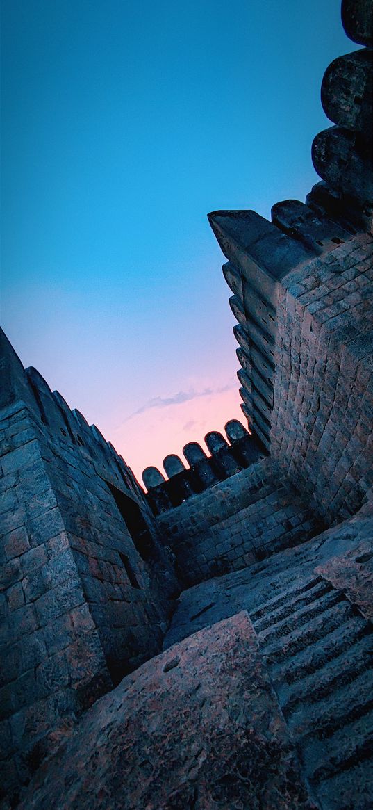 stairs, castle, fortress, stone, old, sunset, sky