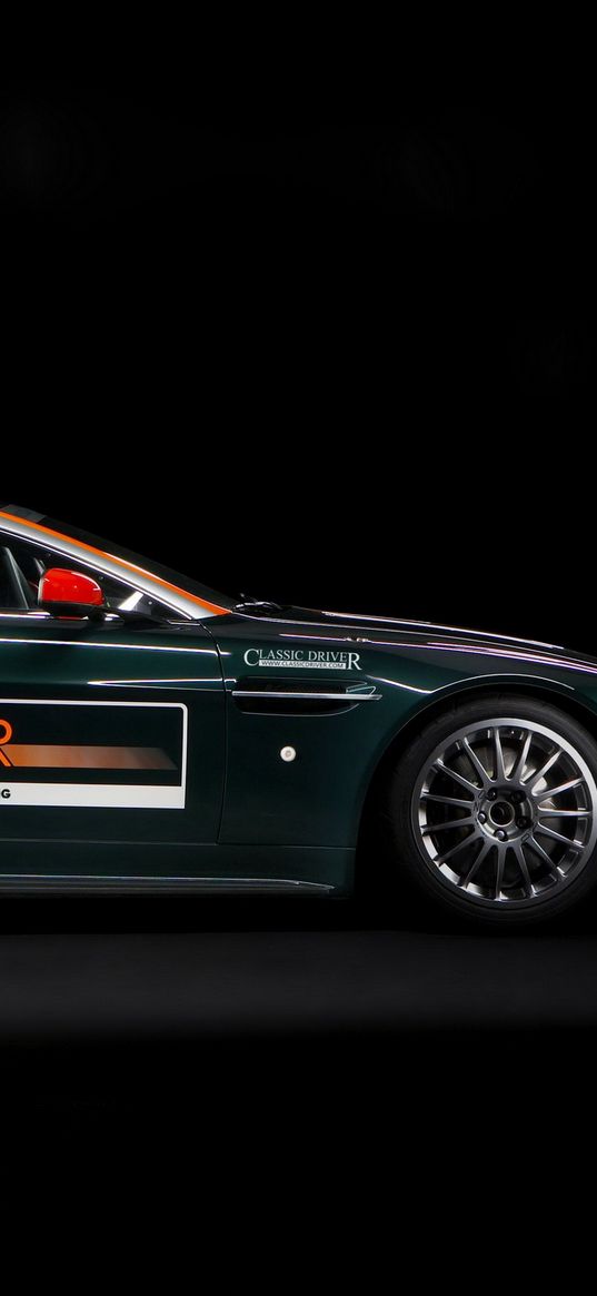 aston martin, v8, vantage, 2009, green, side view, sports, style