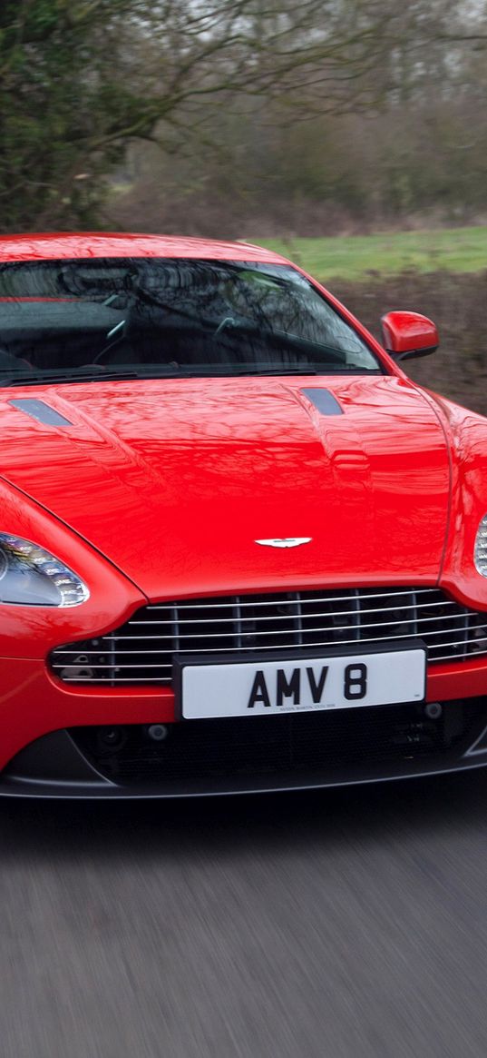 aston martin, v8, vantage, 2012, red, front view, cars, asphalt