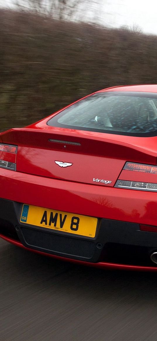 aston martin, v8, vantage, 2012, red, rear view, car, speed