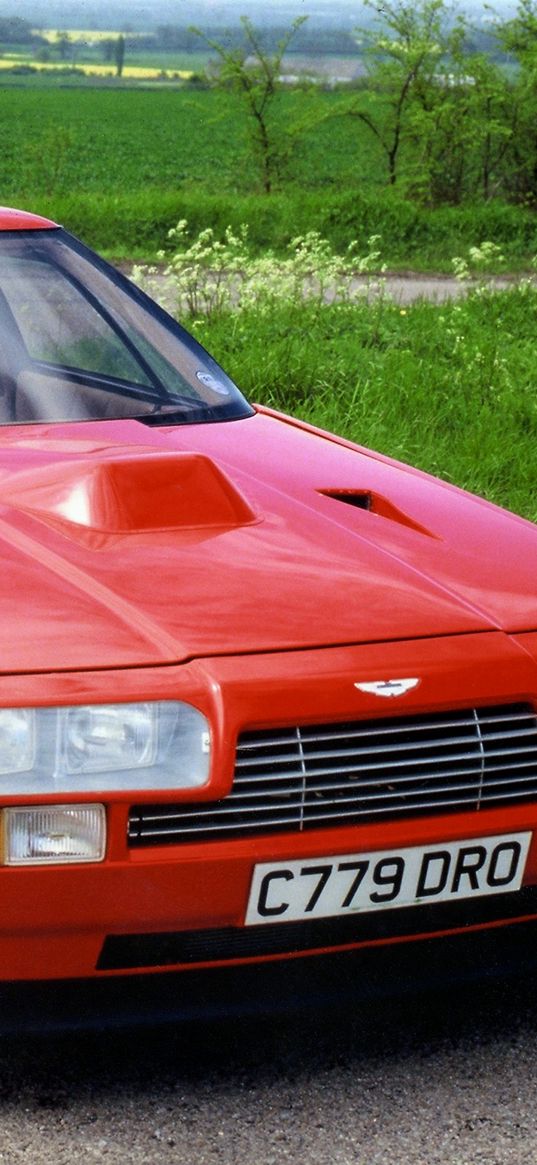 aston martin, v8, vantage, 1986, red, front view, car, retro