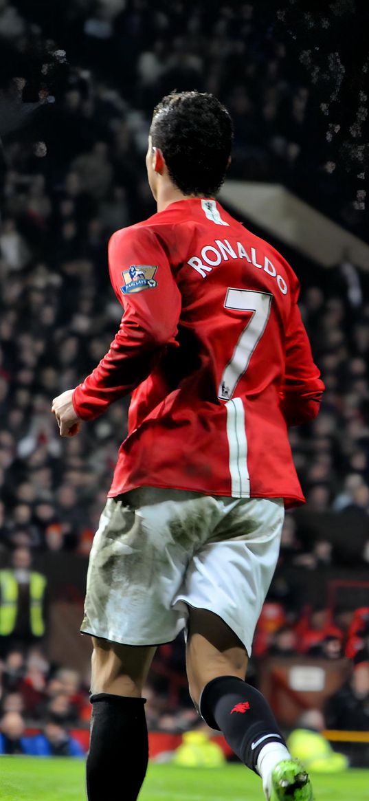 cristiano ronaldo, football player, manchester united, football, back, field