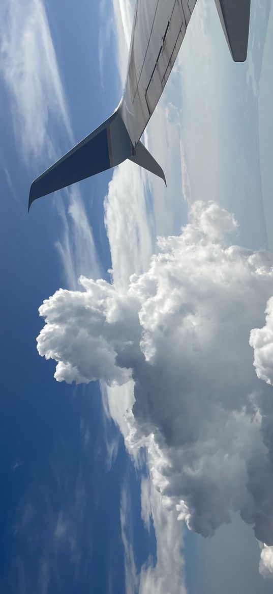 wing, airplane, flight, clouds, blue sky, altitude