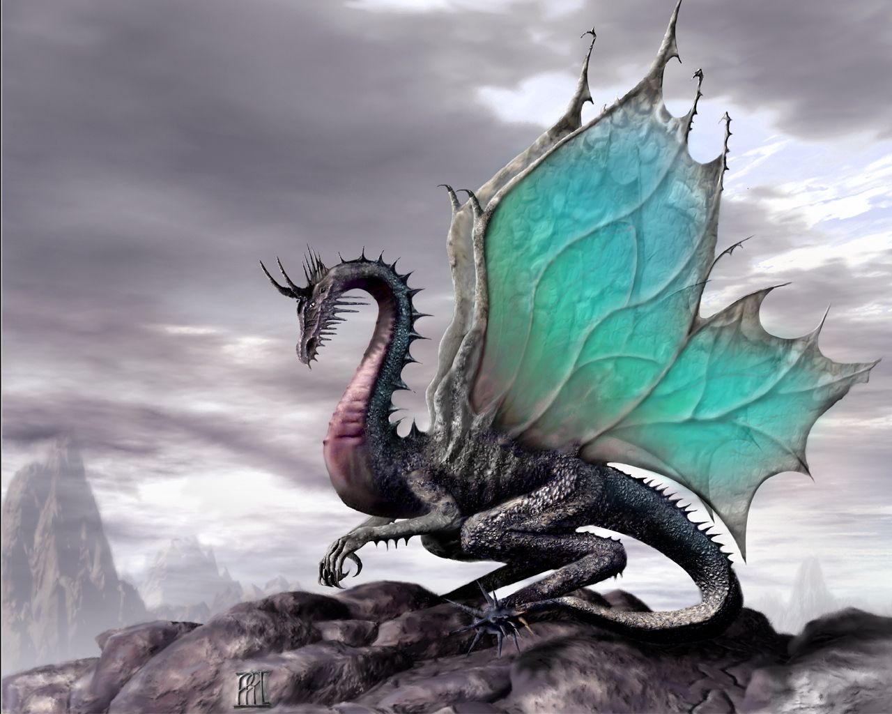 dragon, wings, fantastic, mountains