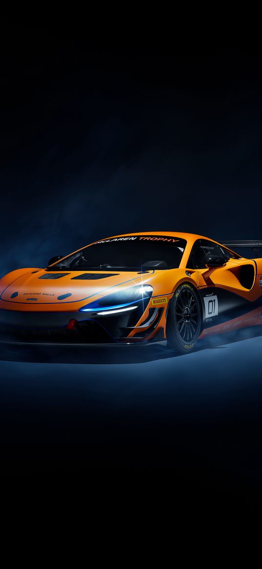 mclaren, car, sports car, orange, dark background