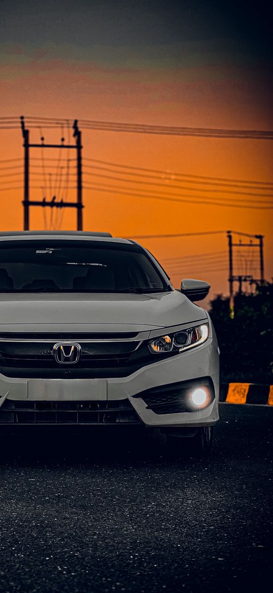 honda civic, honda, car, white, sunset