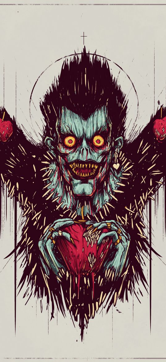 ryuk, death note, god of the death, apple, anime, art