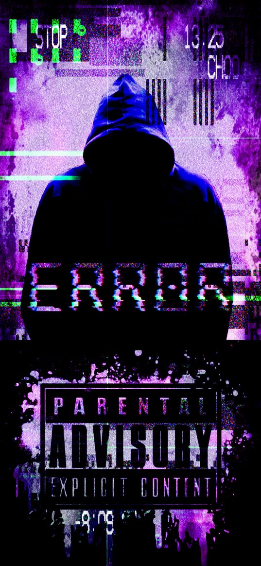 hacker, anonymous, hood, hoodie, error, warning, interference, purple