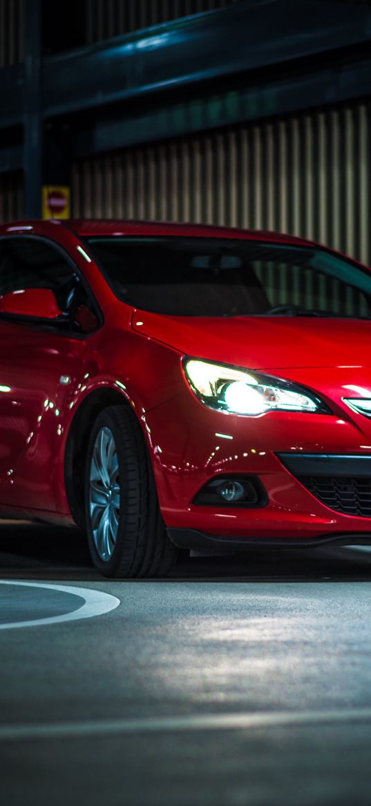 opel astra, opel, car, red, headlights