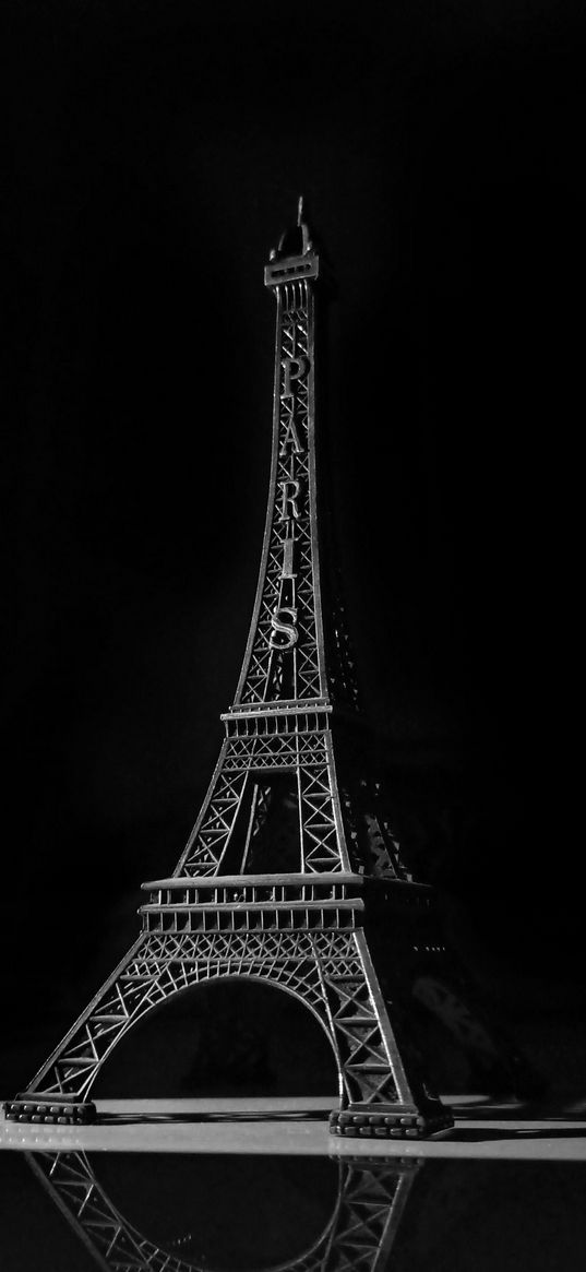 eiffel tower, miniature, paris, france, black and white