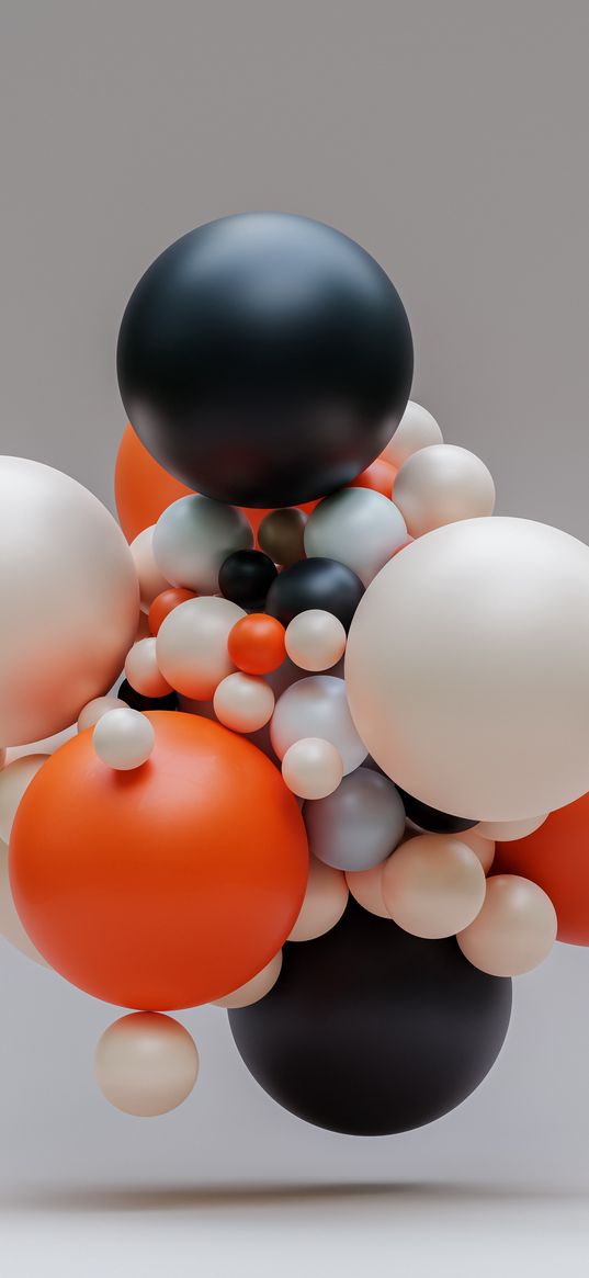 balls, figures, orange, black, white, art