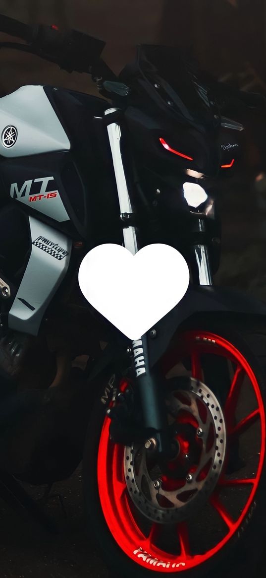 yamaha, bike, motorcycle, black, red, white, heart