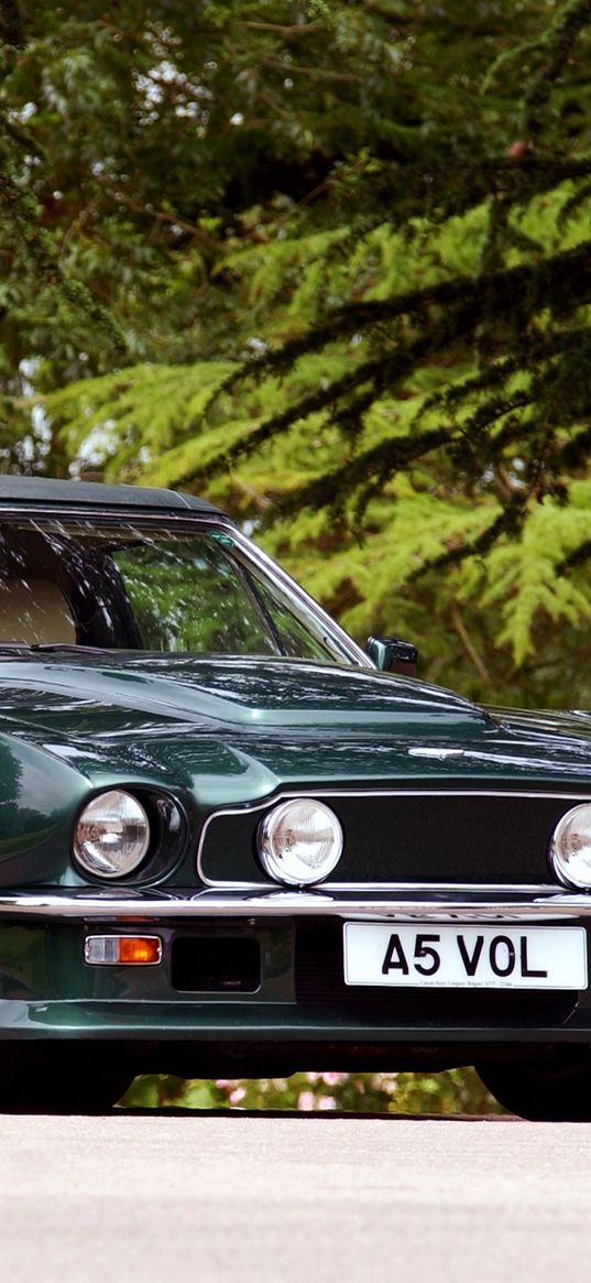 aston martin, v8, vantage, 1984, green, front view, retro, auto