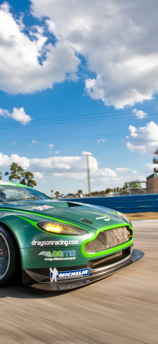 aston martin, v8, vantage, 2009, green, side view, sport, speed