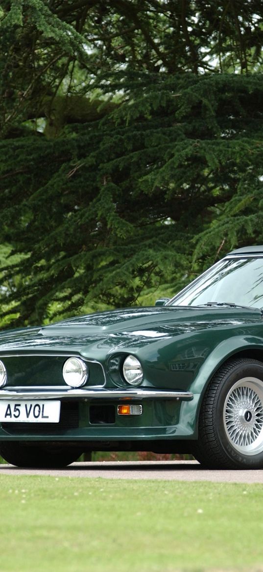 aston martin, v8, vantage, 1984, green, side view, car, retro