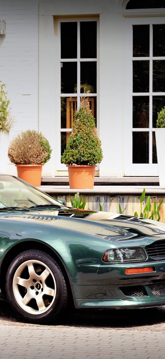 aston martin, v8, vantage, 1993, green, side view, style, house