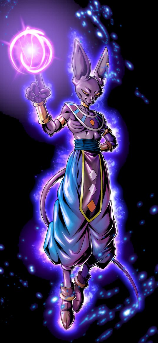 beerus, dragon ball, anime, cat, villain, god, ball, magic, purple, art