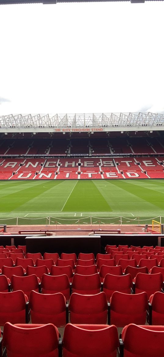 stadium, football field, manchester united, chairs, red, football, sports