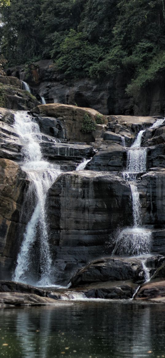 waterfall, lake, greenery, nature, sri lanka