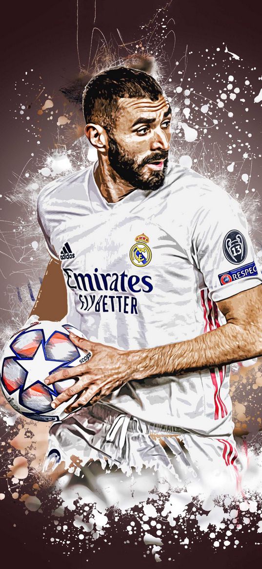 karim benzema, football player, real madrid, football, ball, paint, spots