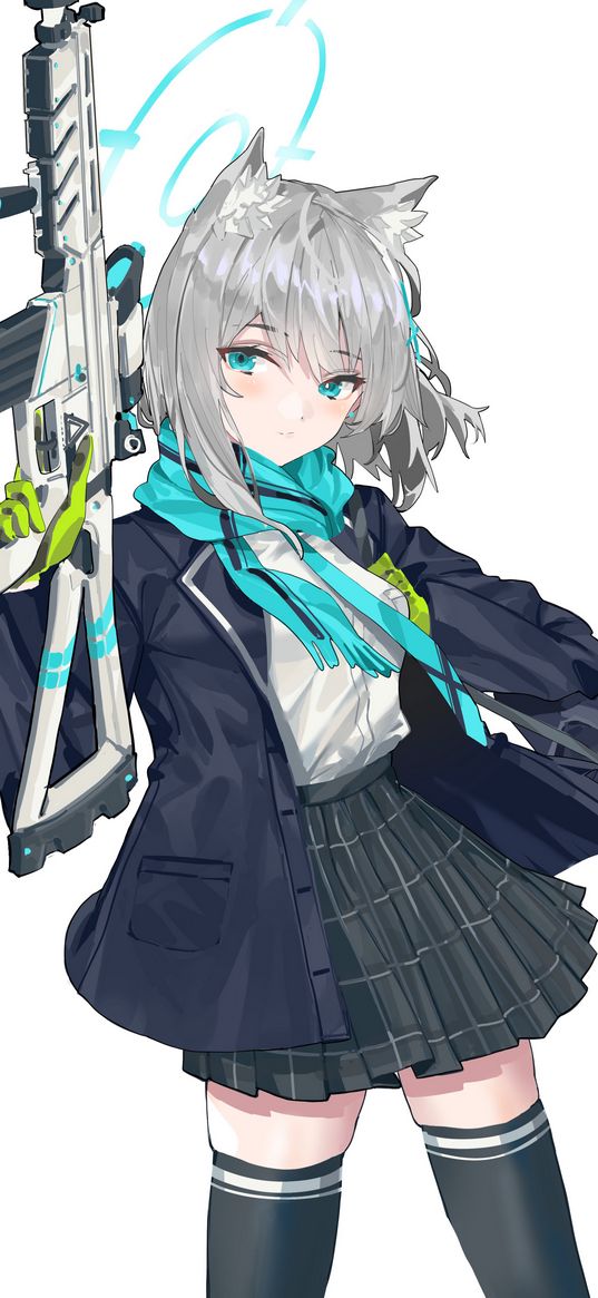 shiroko, blue archive, anime, girl, game, art, schoolgirl, weapon