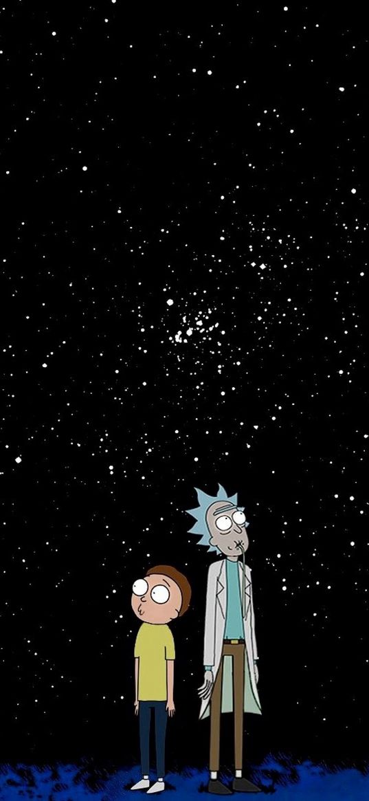 rick and morty, cartoon, scientist, boy, stars, space, adventure, art