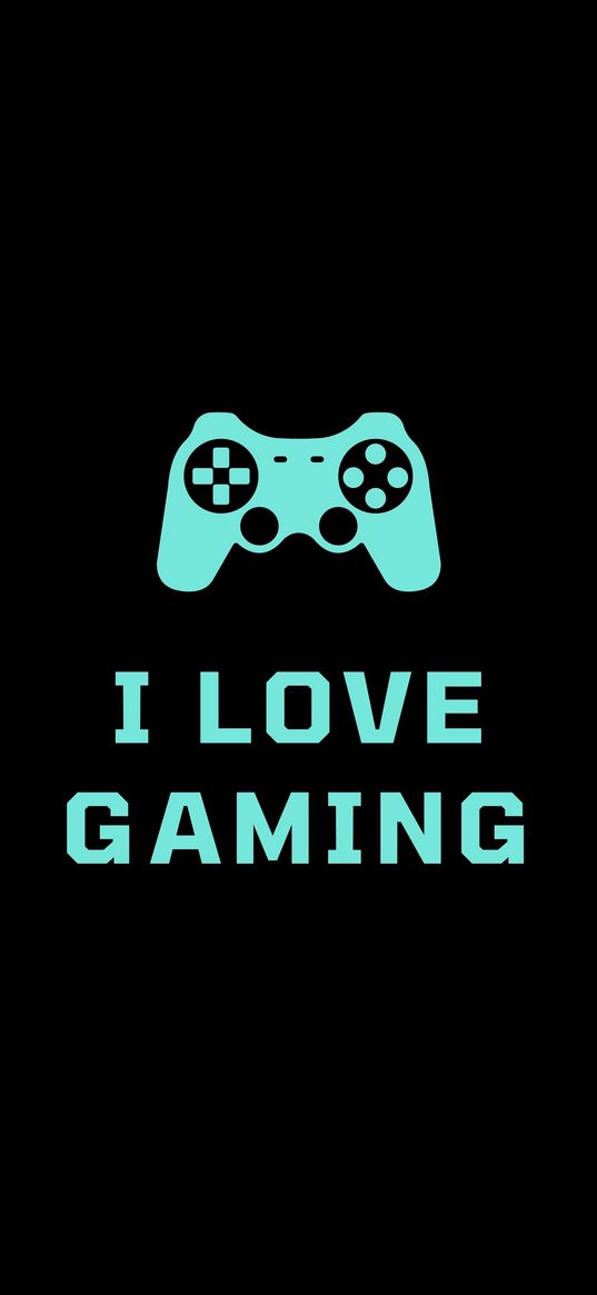 joystick, playstation, console, i love gaming, text, turquoise, black background