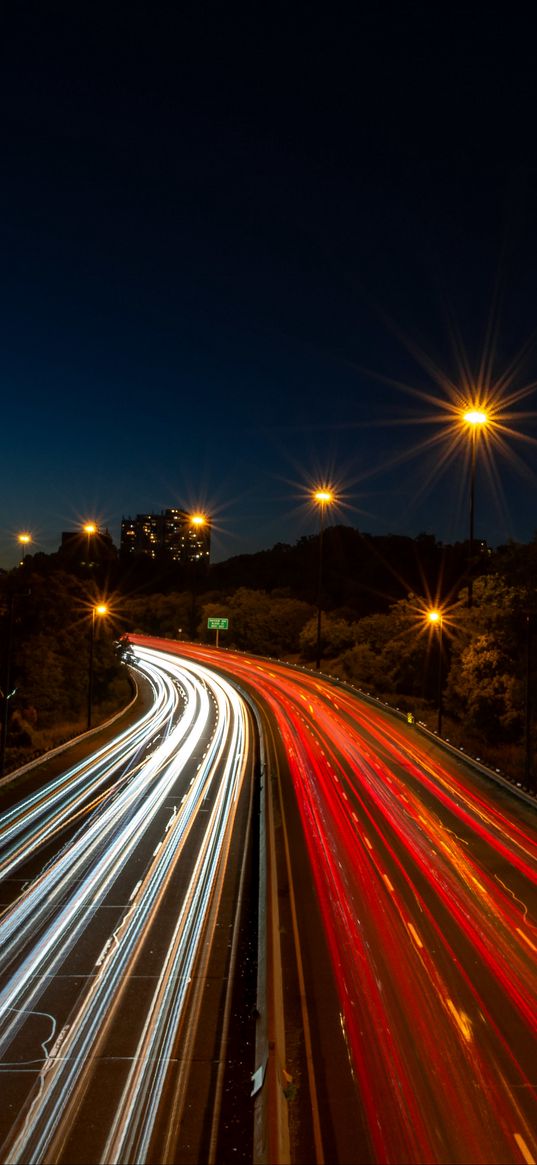 road, lights, freezelight, night